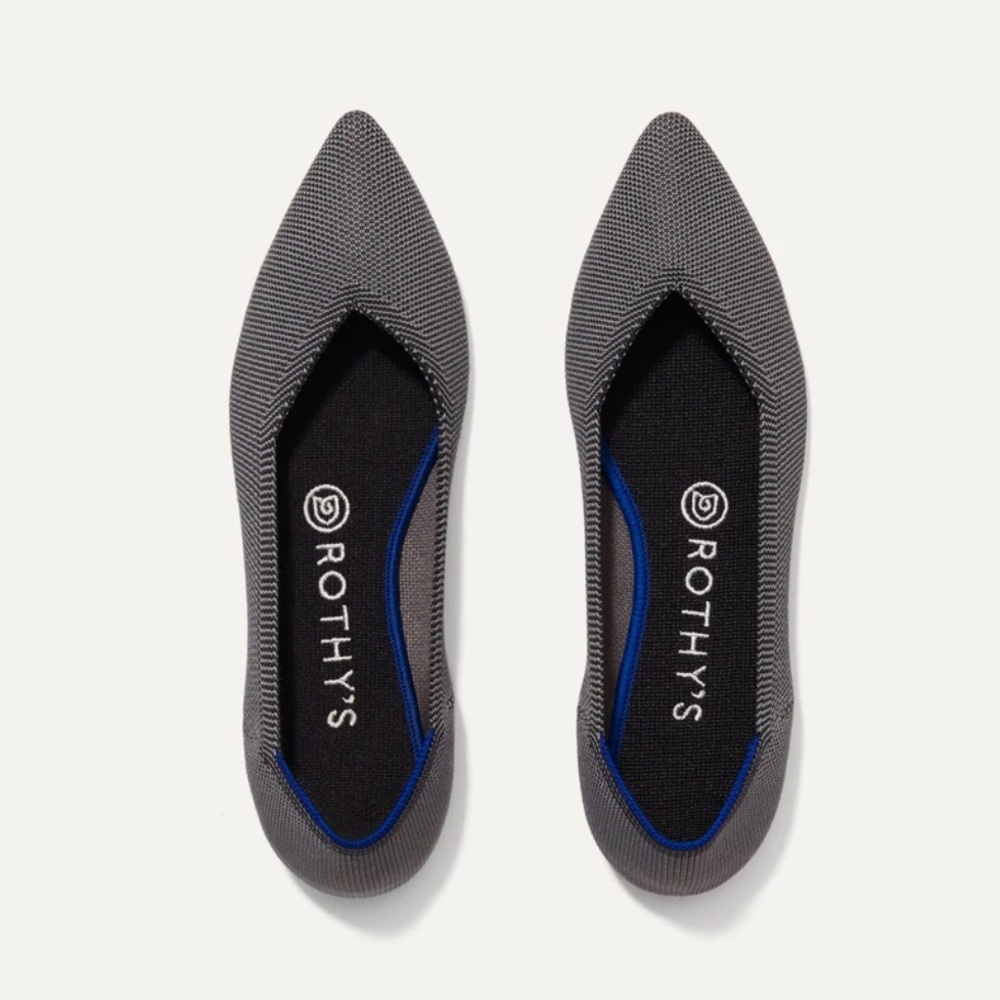 NWOT Rothy’s The Point flats in cloud grey bullseye. See description